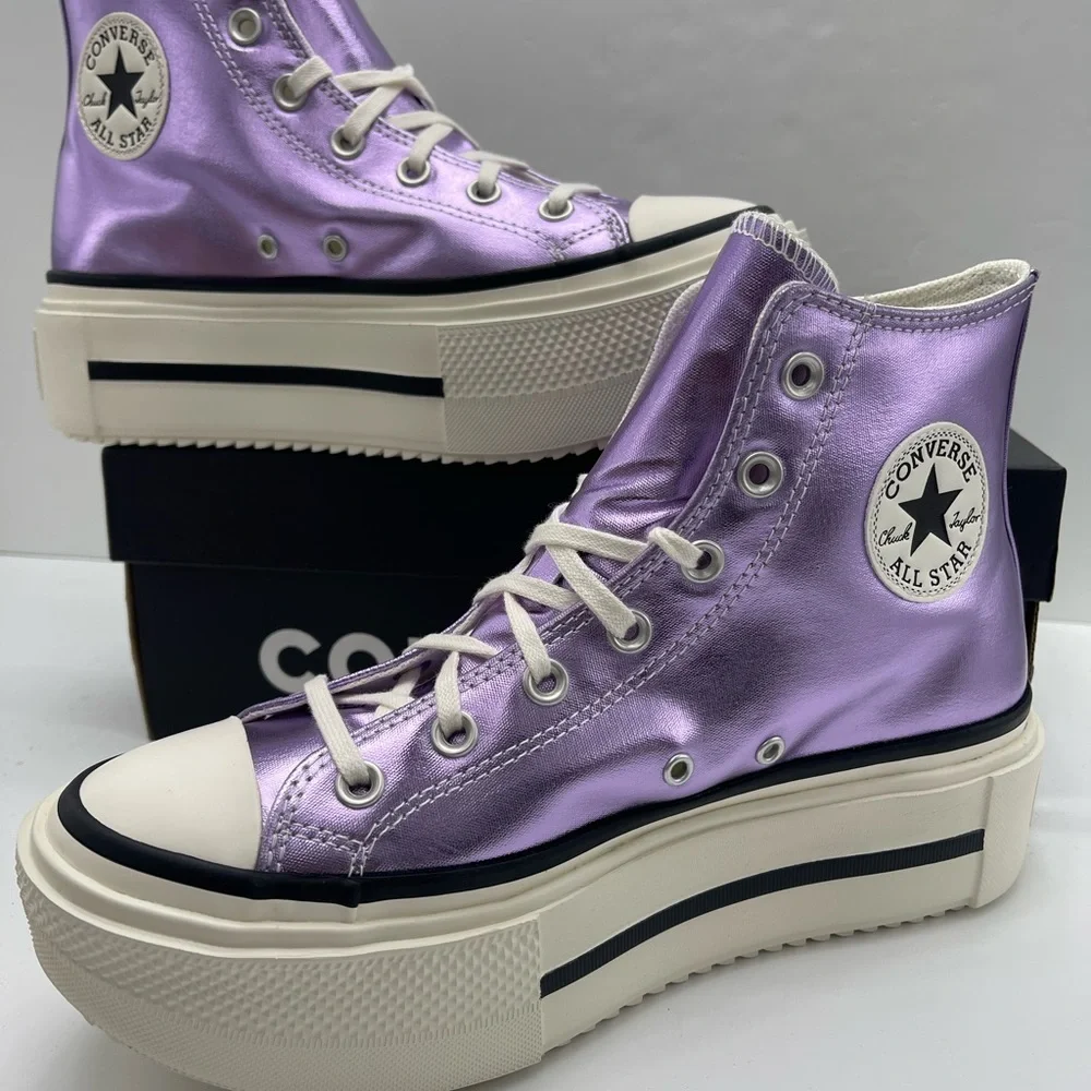Converse Metallic Lavender Platform High-Top Sneakers